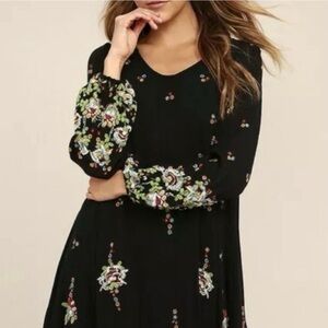 Free People Black Floral Embroidered Dress